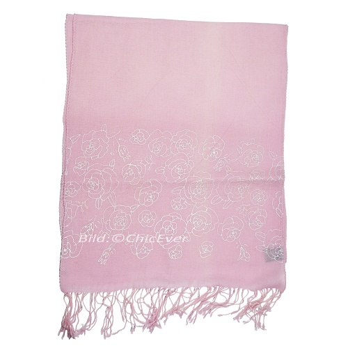 Schöner Schal aus 100% Wolle, 40cmx190cm, Rosen-Motiv, rosa